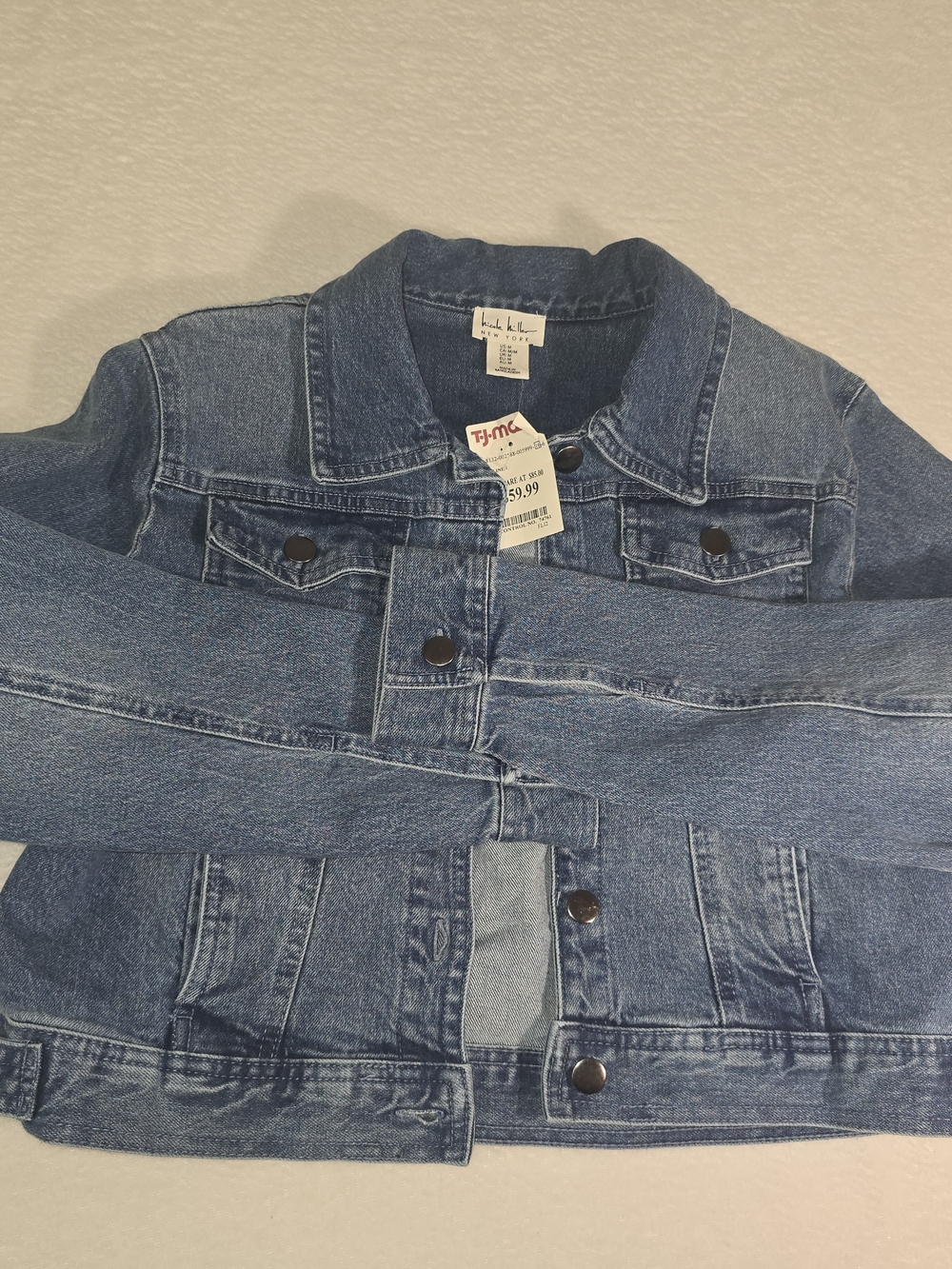 Nicole Miller Cropped Denim Style Jacket. Womens Sz M. NWT Classic Designer